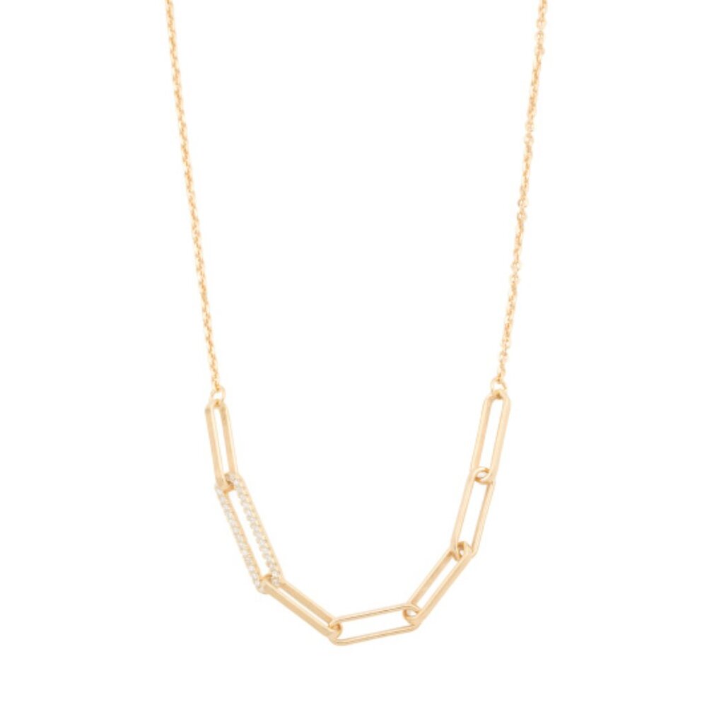 NWT Italian Paperclip Necklace 18kt Gold Plated Sterling Silver Rolo T-bar Link